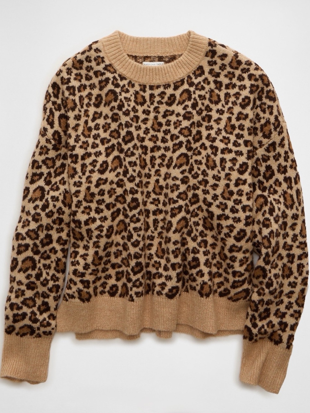 American Eagle Outfitters Leopard Print Crewneck Sweater - Tan & Brown